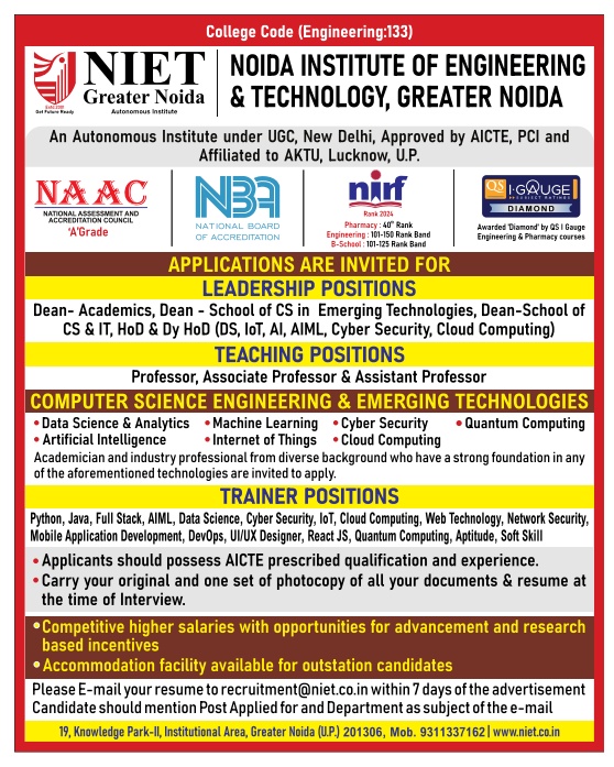 NIET Teaching Trainer Recruitment 2024